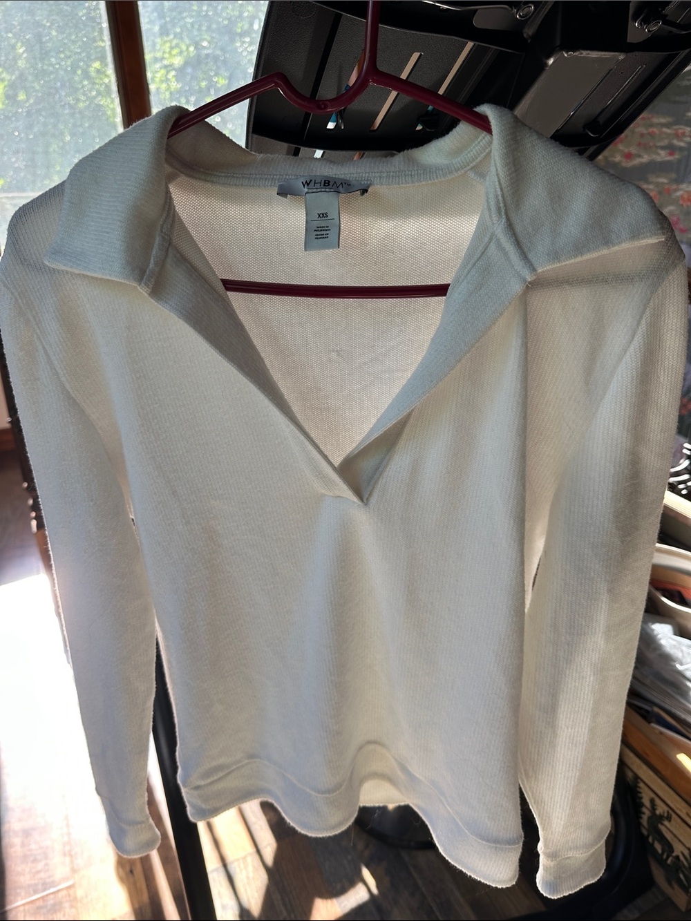 White House Black Market Ivory Knit Top with V-Neck